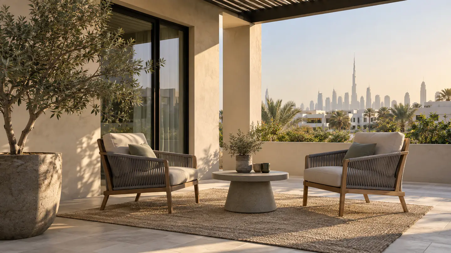 Outdoor space styled as a usable room, not an afterthought at the end of the tour.