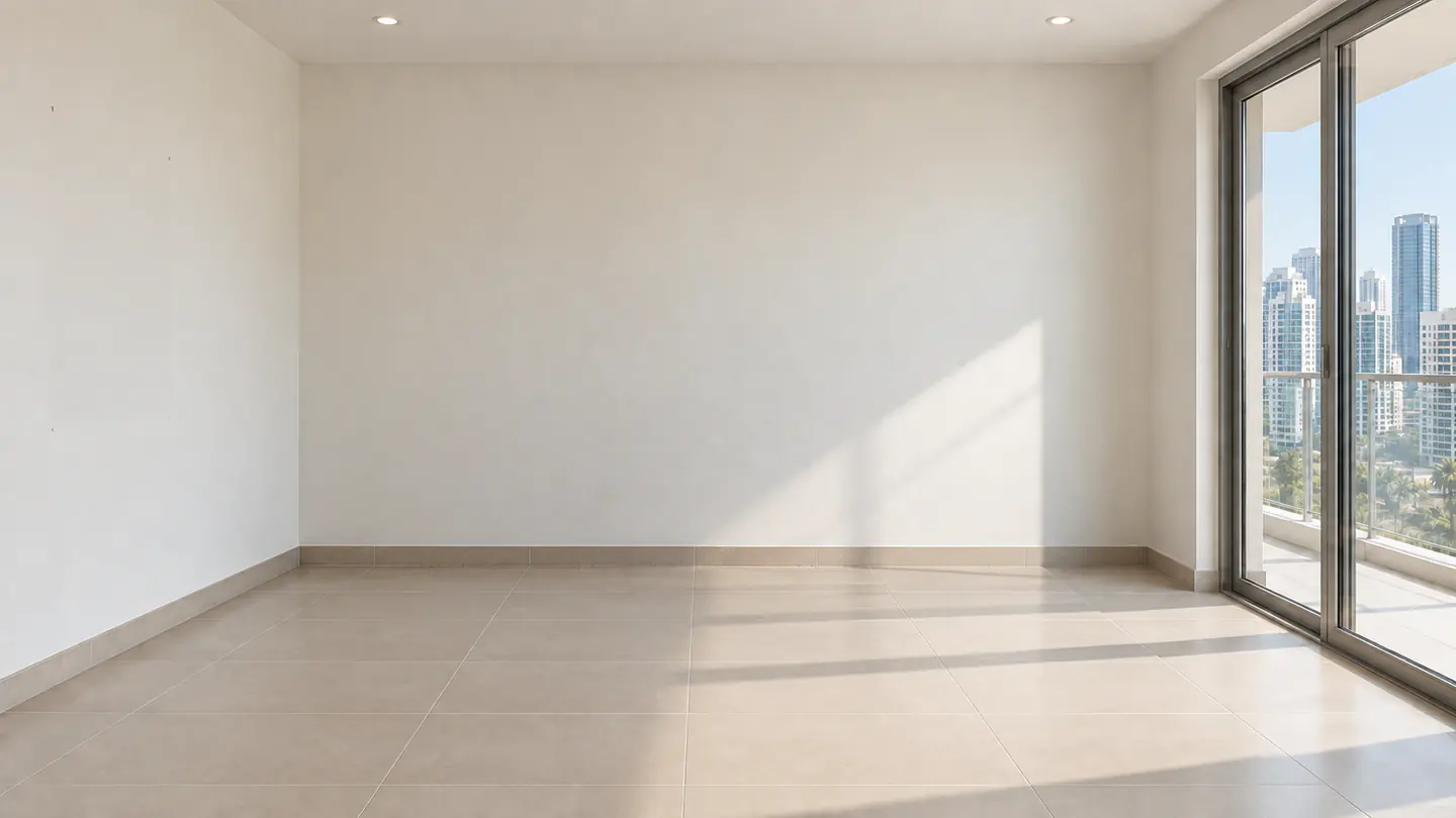 The room before styling, empty and without furniture to give it scale
